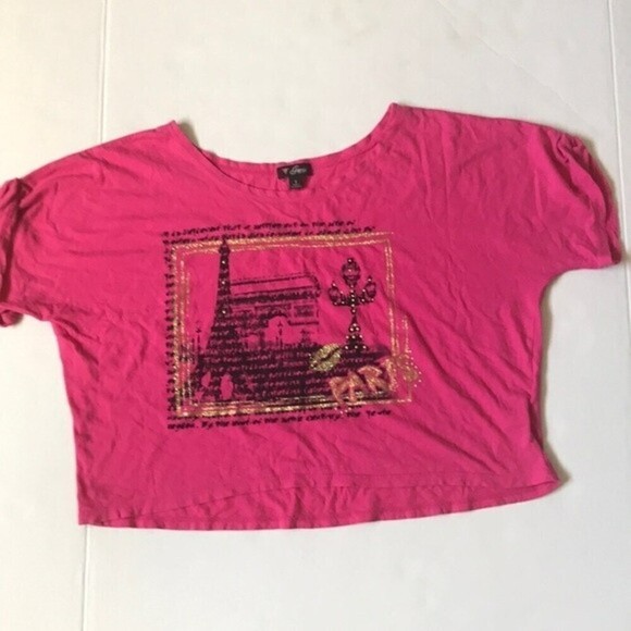 Guess boxy crop top Paris scene pink and black  small - Picture 1 of 6